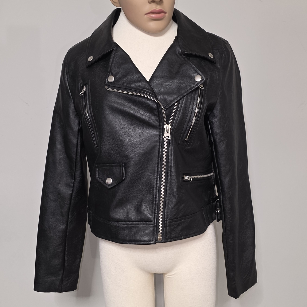 Chocolate U.S.A  Black Faux Vegan Leather Moto Jacket Sz L